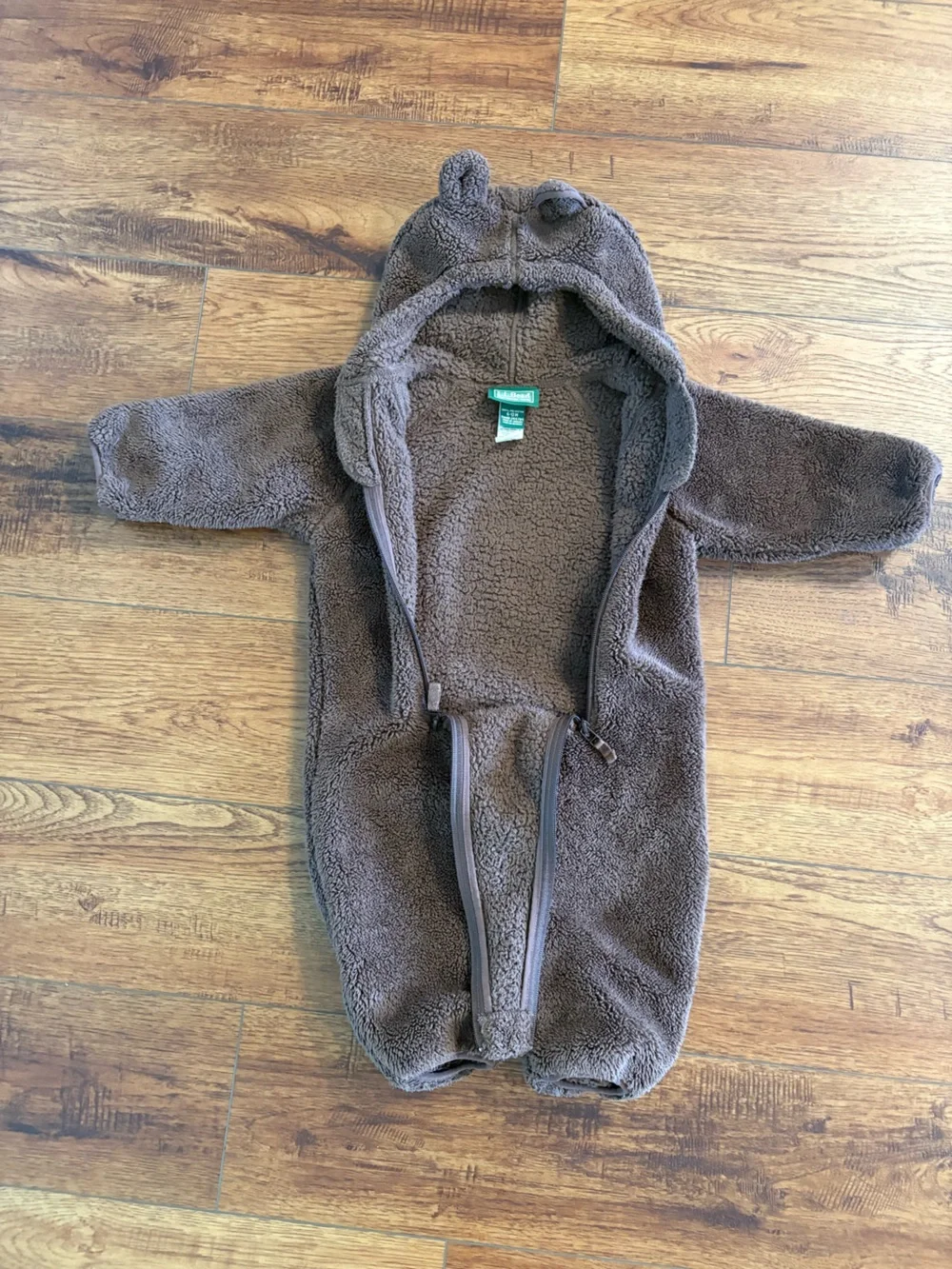 L.L.Bean Baby Bear Fleece Bunting Brown Hooded 6-12M